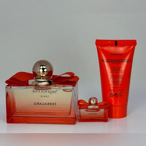 Ferragamo Signorina Unica Eau de PARFUM 3.4 oz Body Lotion Travel Spray 3-pc Set